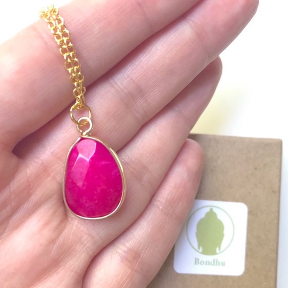 **Sold Out** Fuchsia Jade Drop 14K Gold Necklace - Picture 5 of 5
